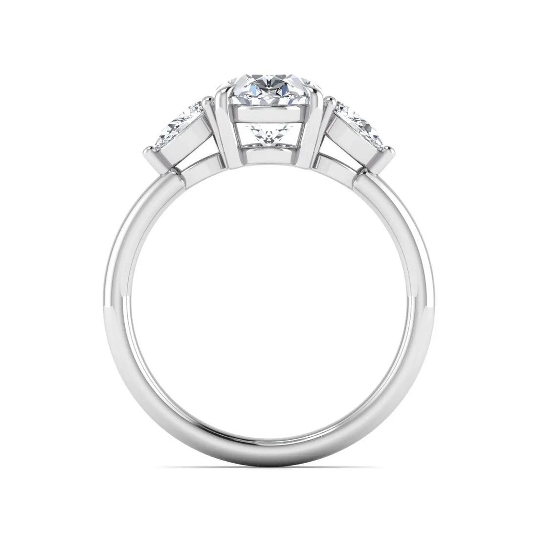 OctaPearl 2.5 ct Oval Three Stone Lab Grown Diamond Pear Side Stone Engagement Ring