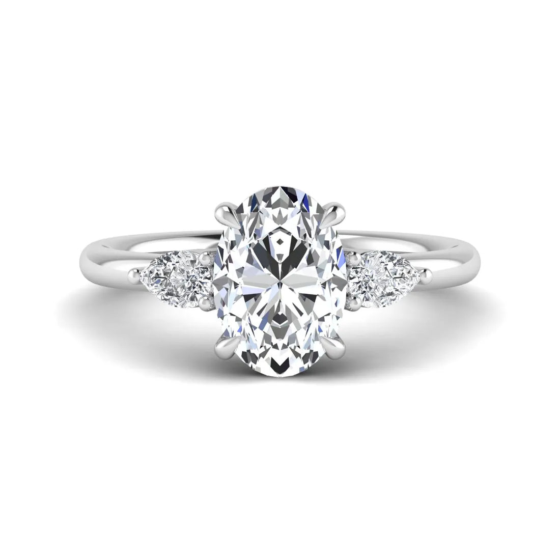 OctaPearl 2.5 ct Oval Three Stone Lab Grown Diamond Pear Side Stone Engagement Ring