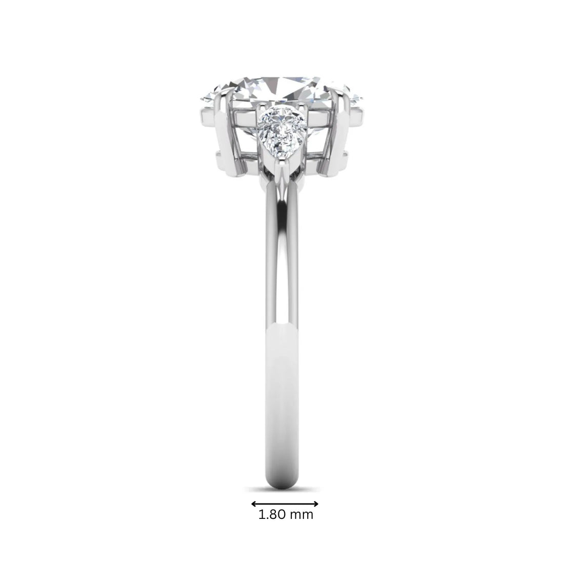 OctaPearl 2.5 ct Oval Three Stone Lab Grown Diamond Pear Side Stone Engagement Ring