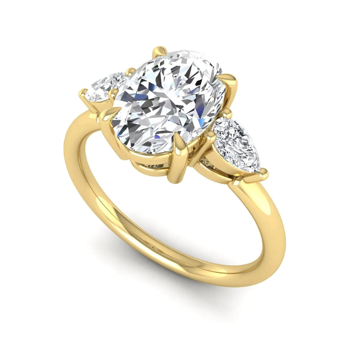 OctaPearl 2.5 ct Oval Three Stone Lab Grown Diamond Pear Side Stone Engagement Ring