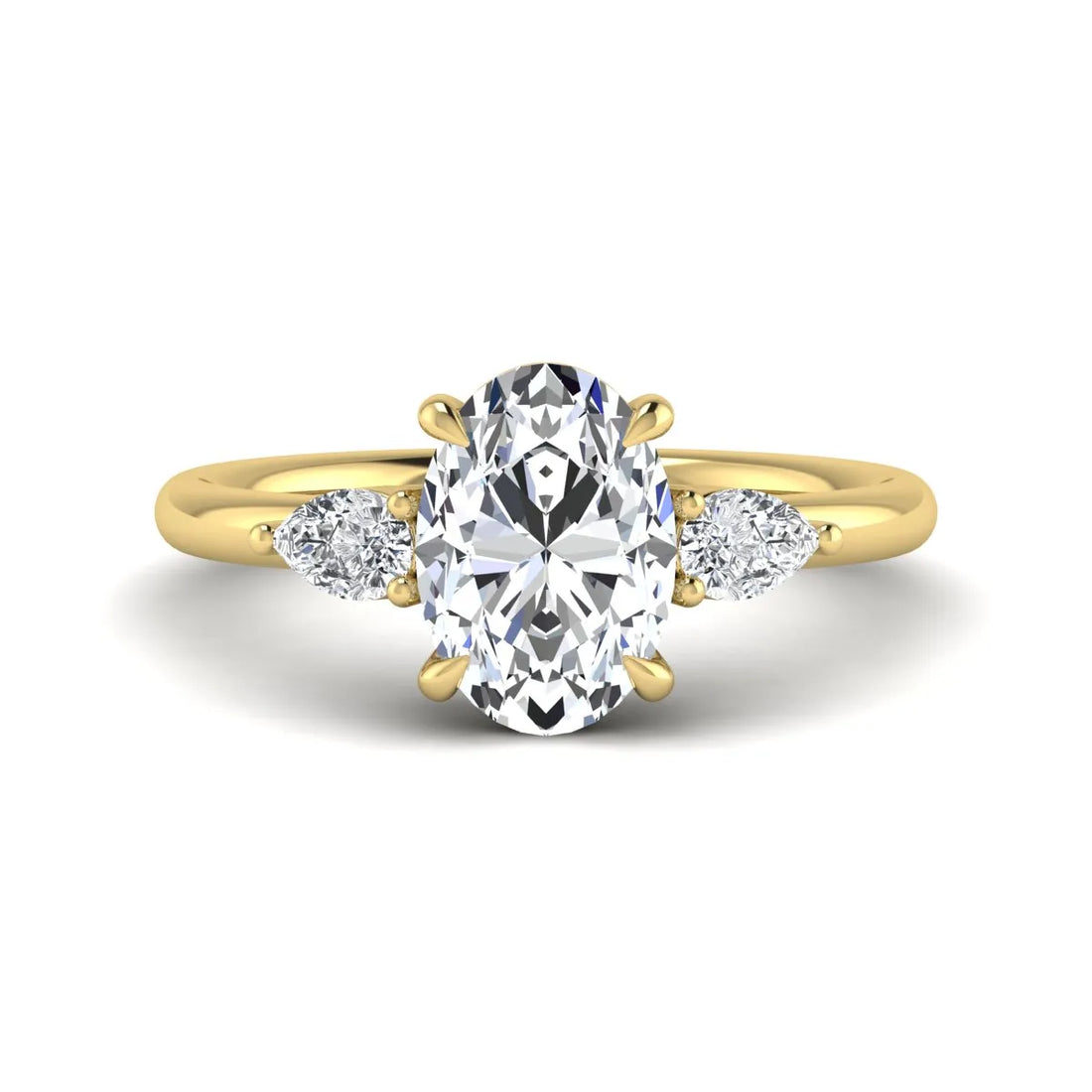 OctaPearl 2.5 ct Oval Three Stone Lab Grown Diamond Pear Side Stone Engagement Ring