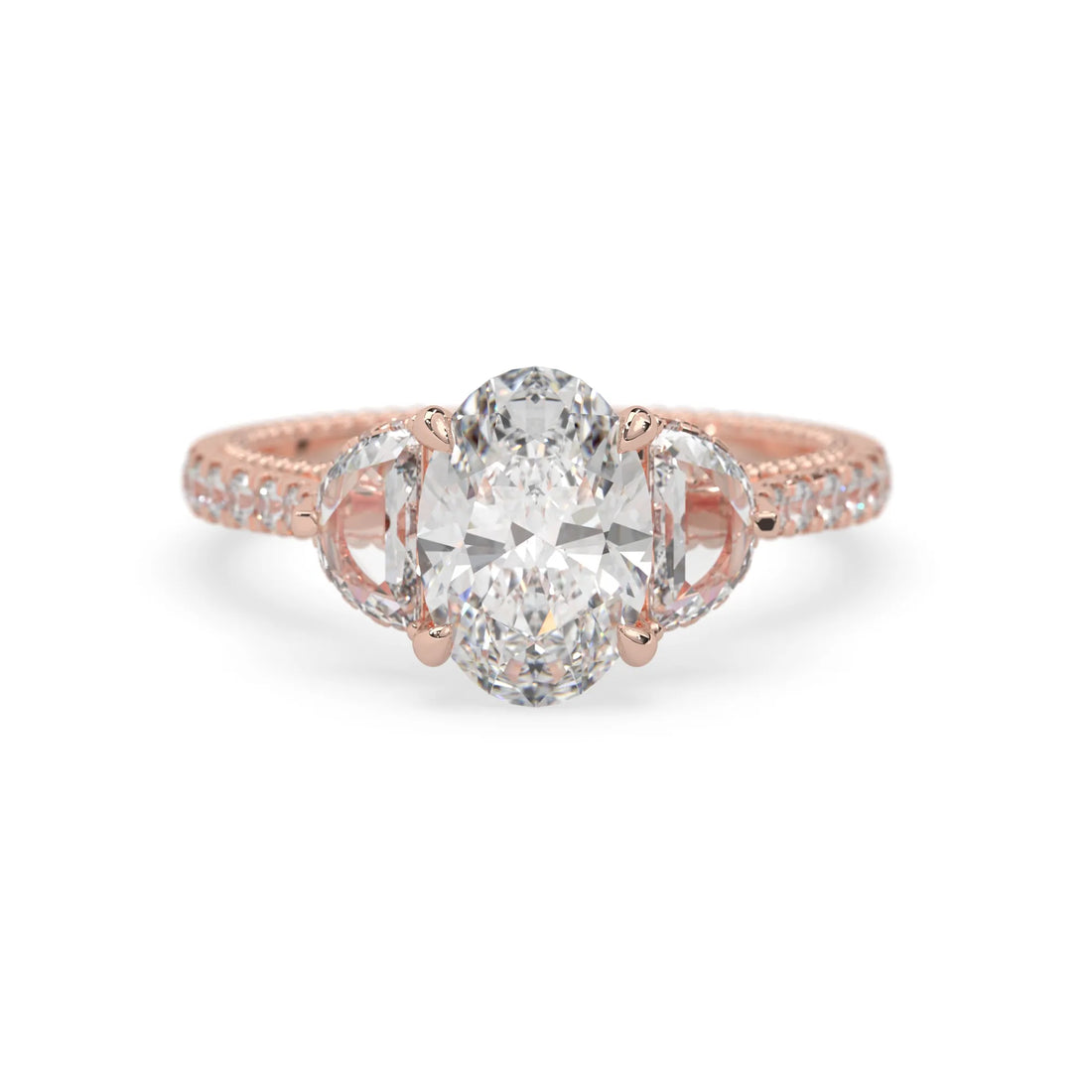 OctaPearl 2.00 ct Oval Three Stone Pavé Lab Grown Diamond Engagement Ring