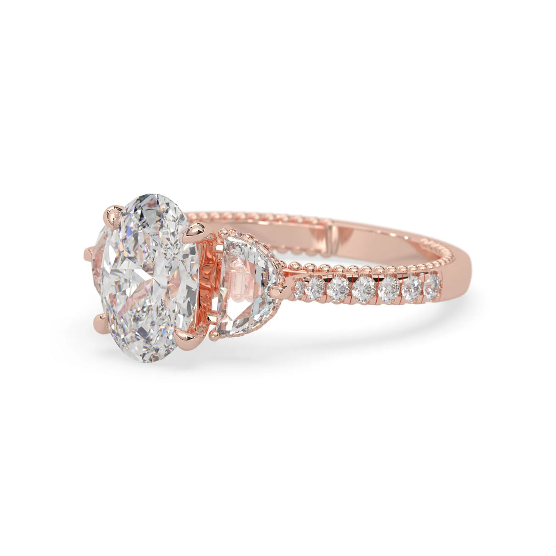 OctaPearl 2.00 ct Oval Three Stone Pavé Lab Grown Diamond Engagement Ring