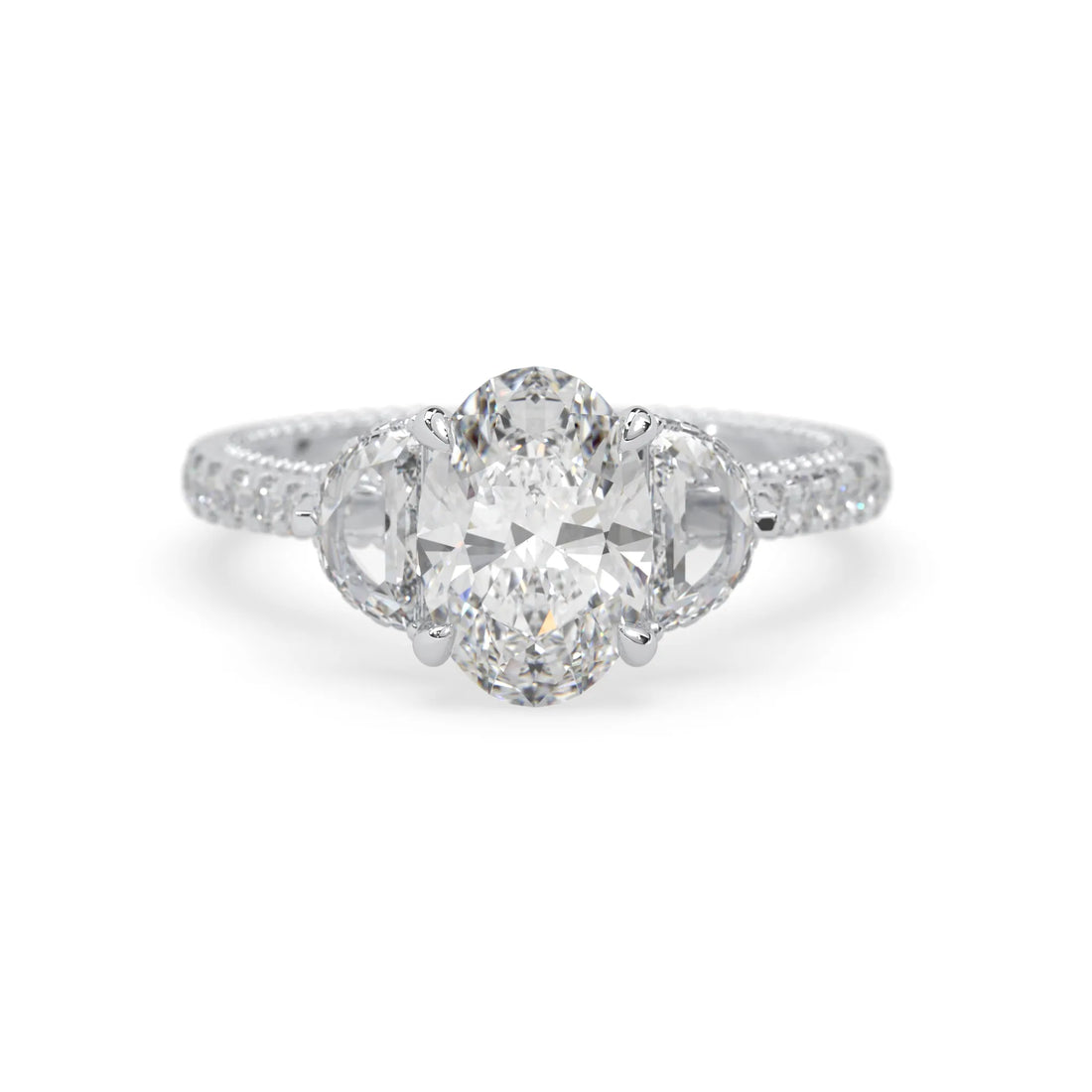 OctaPearl 2.00 ct Oval Three Stone Pavé Lab Grown Diamond Engagement Ring