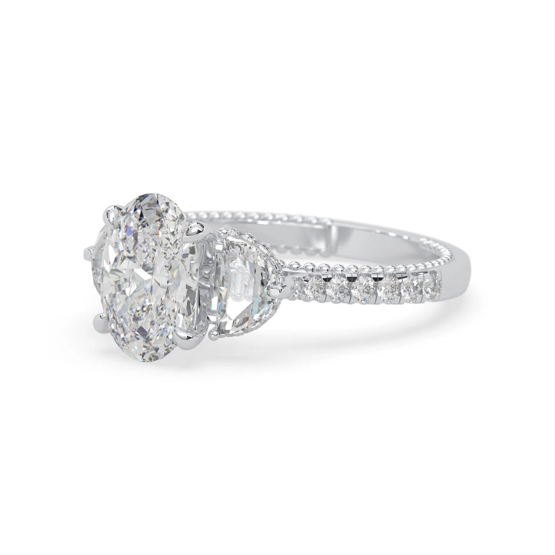 OctaPearl 2.00 ct Oval Three Stone Pavé Lab Grown Diamond Engagement Ring