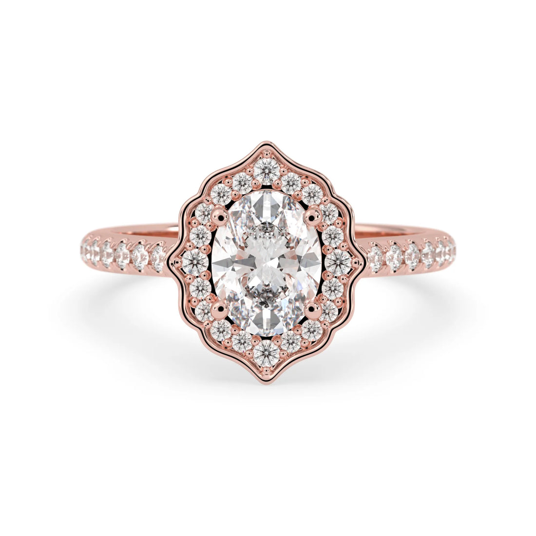 OctaPearl 1 ct Oval Vintage Halo Lab Grown Diamond Pavé Engagement Ring