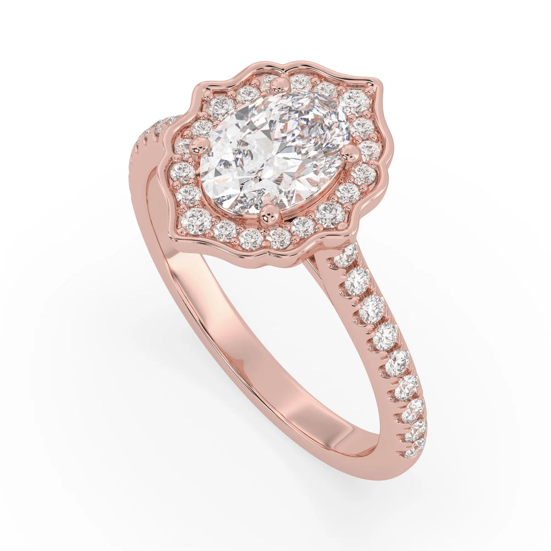 OctaPearl 1 ct Oval Vintage Halo Lab Grown Diamond Pavé Engagement Ring