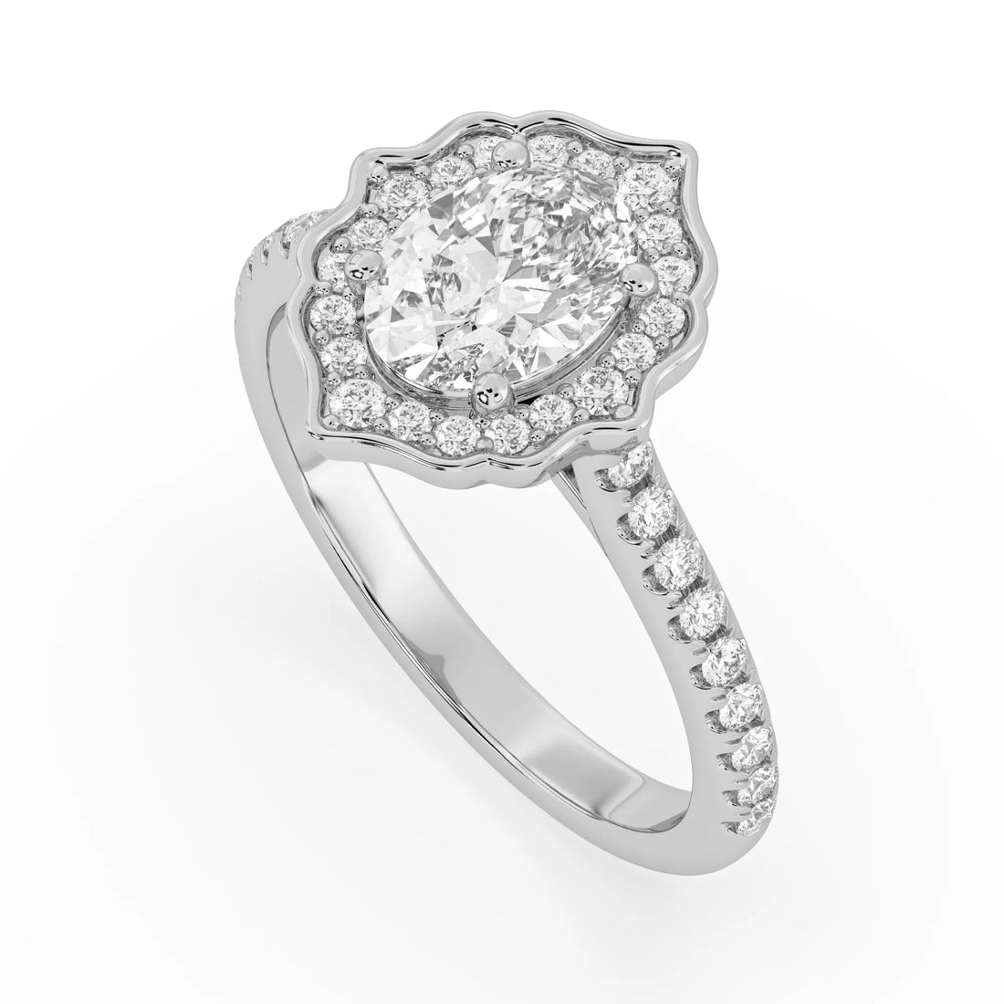 OctaPearl 1 ct Oval Vintage Halo Lab Grown Diamond Pavé Engagement Ring