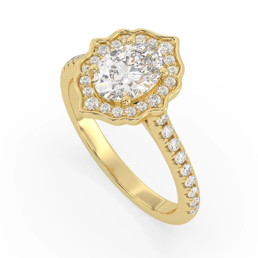 OctaPearl 1 ct Oval Vintage Halo Lab Grown Diamond Pavé Engagement Ring
