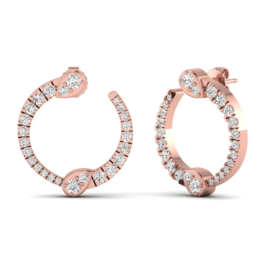 OctaPearl Pear Accent Round Lab Grown Diamond Open Hoop Earrings