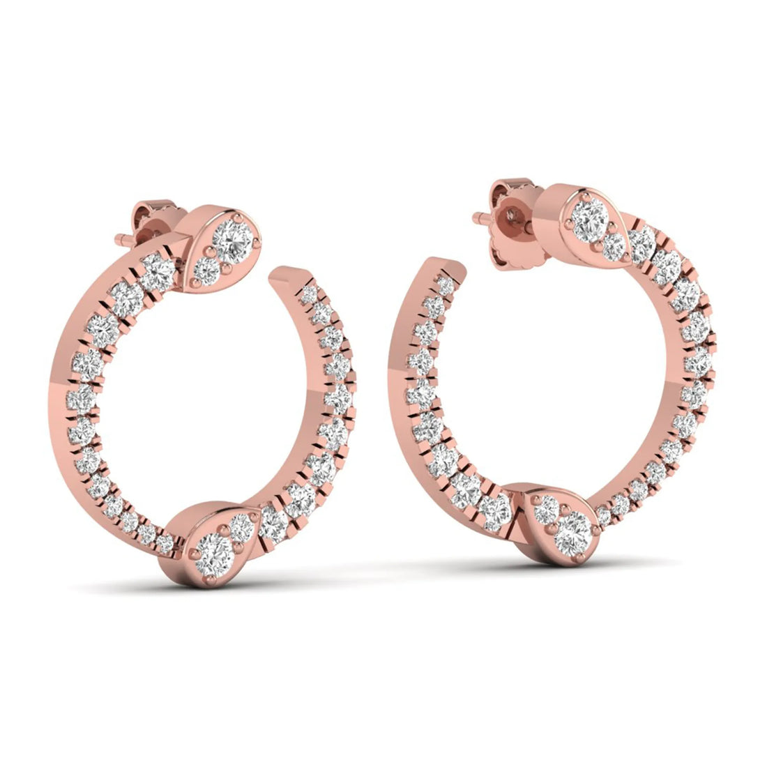 OctaPearl Pear Accent Round Lab Grown Diamond Open Hoop Earrings
