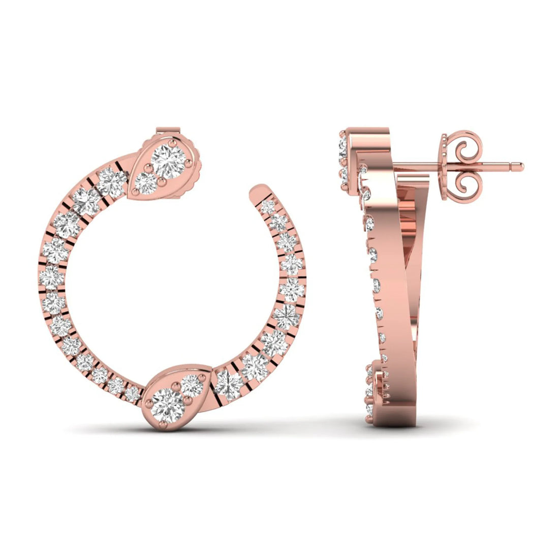 OctaPearl Pear Accent Round Lab Grown Diamond Open Hoop Earrings