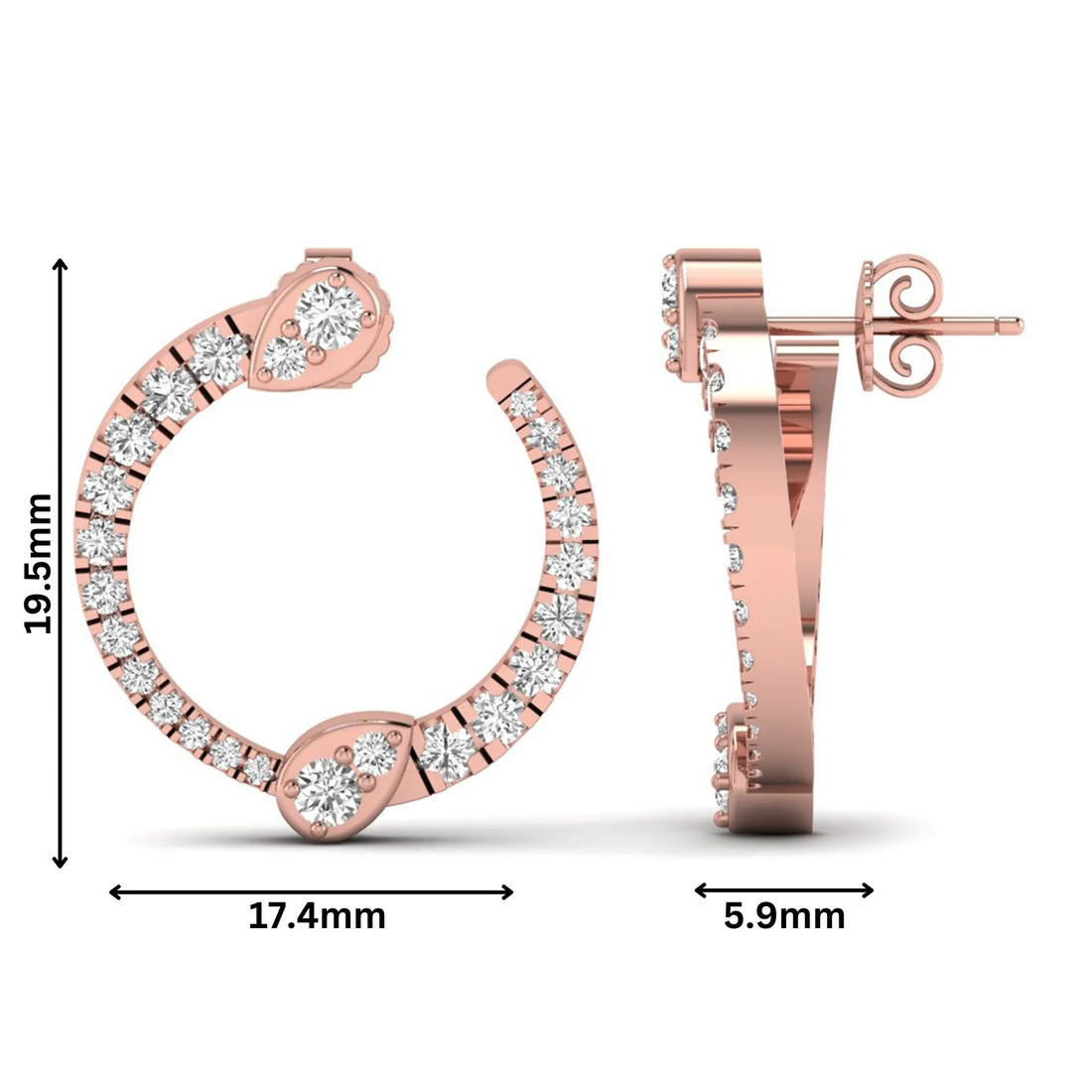 OctaPearl Pear Accent Round Lab Grown Diamond Open Hoop Earrings