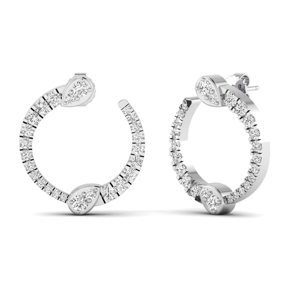 OctaPearl Pear Accent Round Lab Grown Diamond Open Hoop Earrings