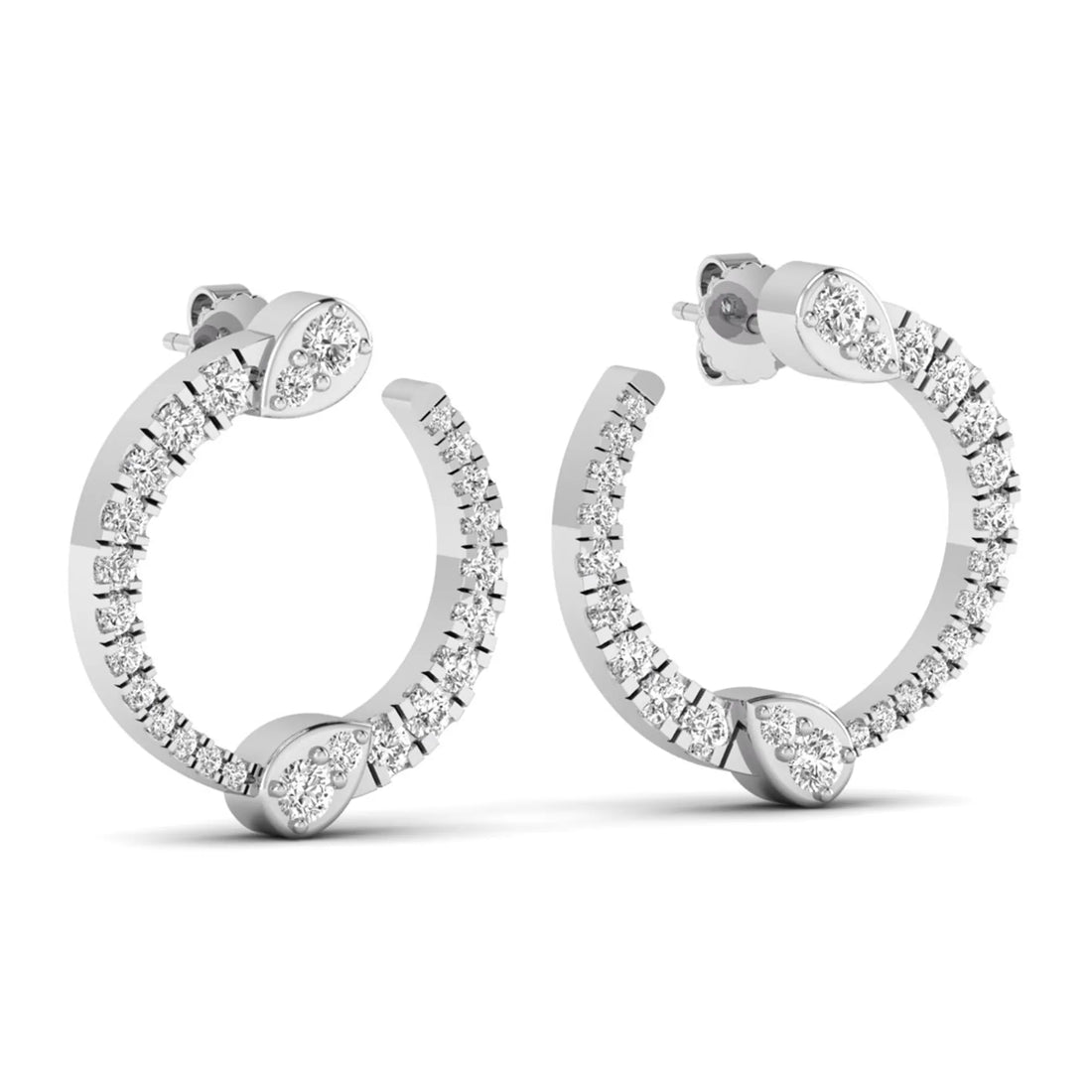 OctaPearl Pear Accent Round Lab Grown Diamond Open Hoop Earrings