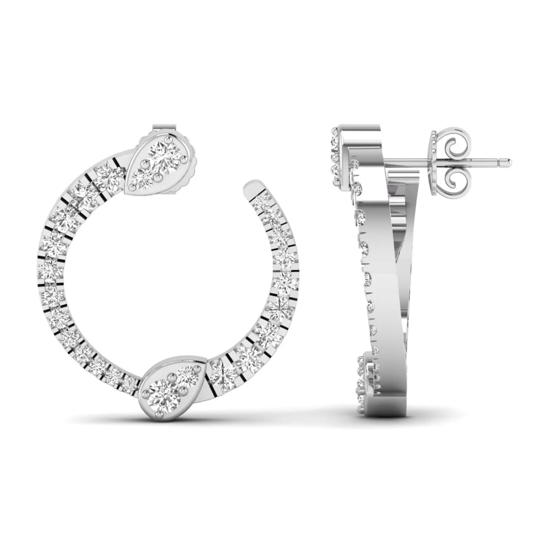 OctaPearl Pear Accent Round Lab Grown Diamond Open Hoop Earrings