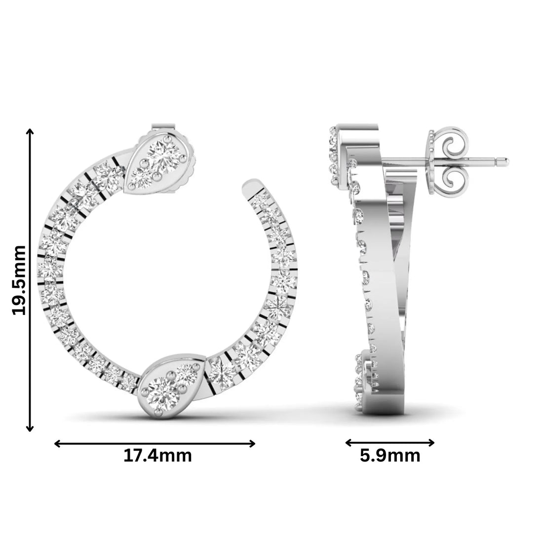 OctaPearl Pear Accent Round Lab Grown Diamond Open Hoop Earrings