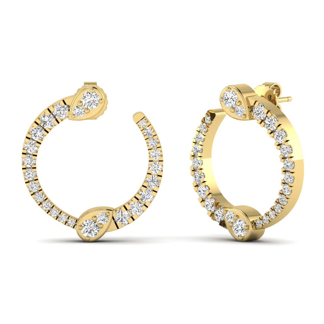 OctaPearl Pear Accent Round Lab Grown Diamond Open Hoop Earrings