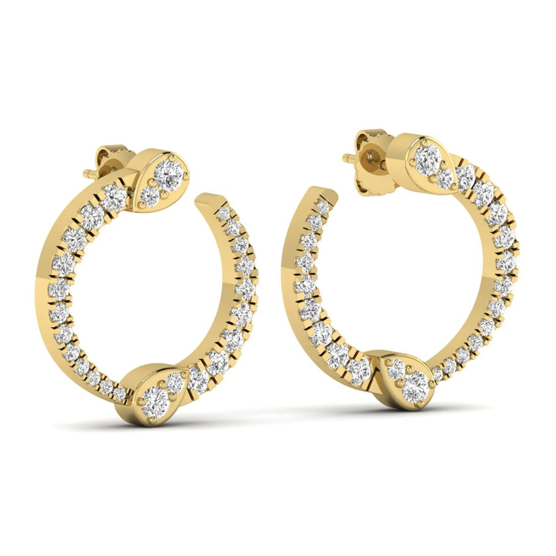 OctaPearl Pear Accent Round Lab Grown Diamond Open Hoop Earrings
