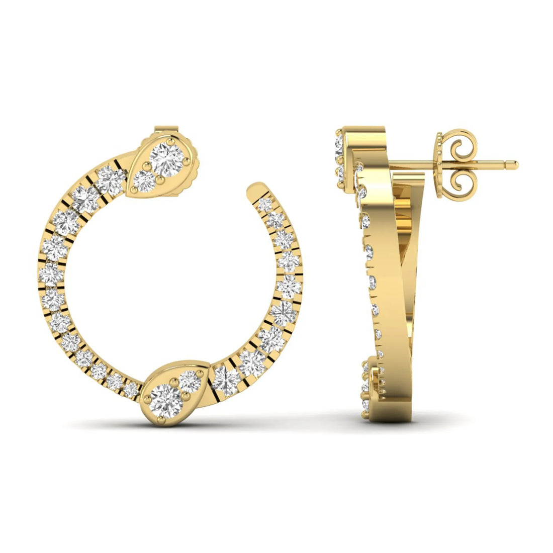 OctaPearl Pear Accent Round Lab Grown Diamond Open Hoop Earrings
