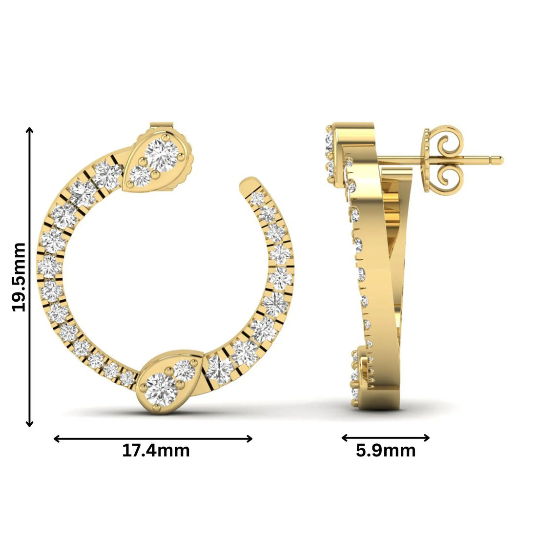 OctaPearl Pear Accent Round Lab Grown Diamond Open Hoop Earrings