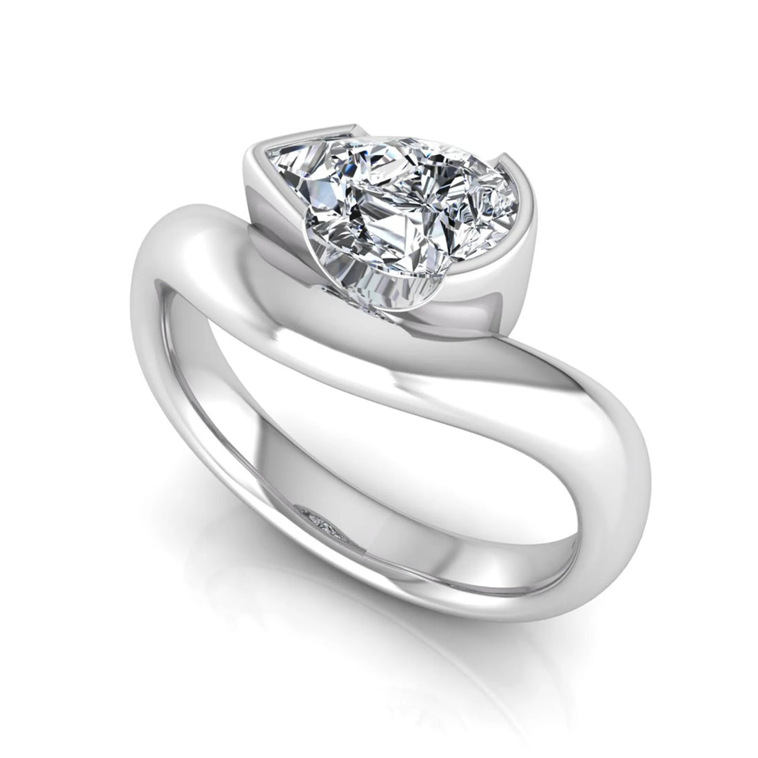OctaPearl 1.5 ct Pear Bezel Set Lab Grown Diamond Solitaire Engagement Ring