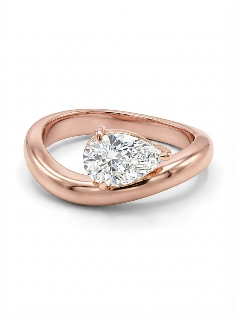 OctaPearl 1 ct Pear Curved Solitaire Lab Grown Diamond Engagement Ring