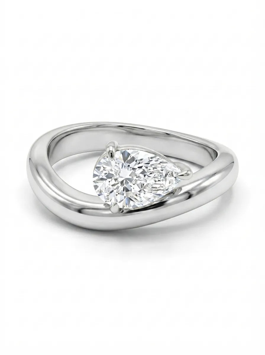OctaPearl 1 ct Pear Curved Solitaire Lab Grown Diamond Engagement Ring