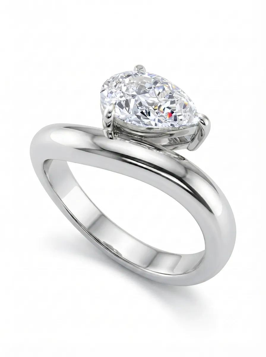OctaPearl 1 ct Pear Curved Solitaire Lab Grown Diamond Engagement Ring