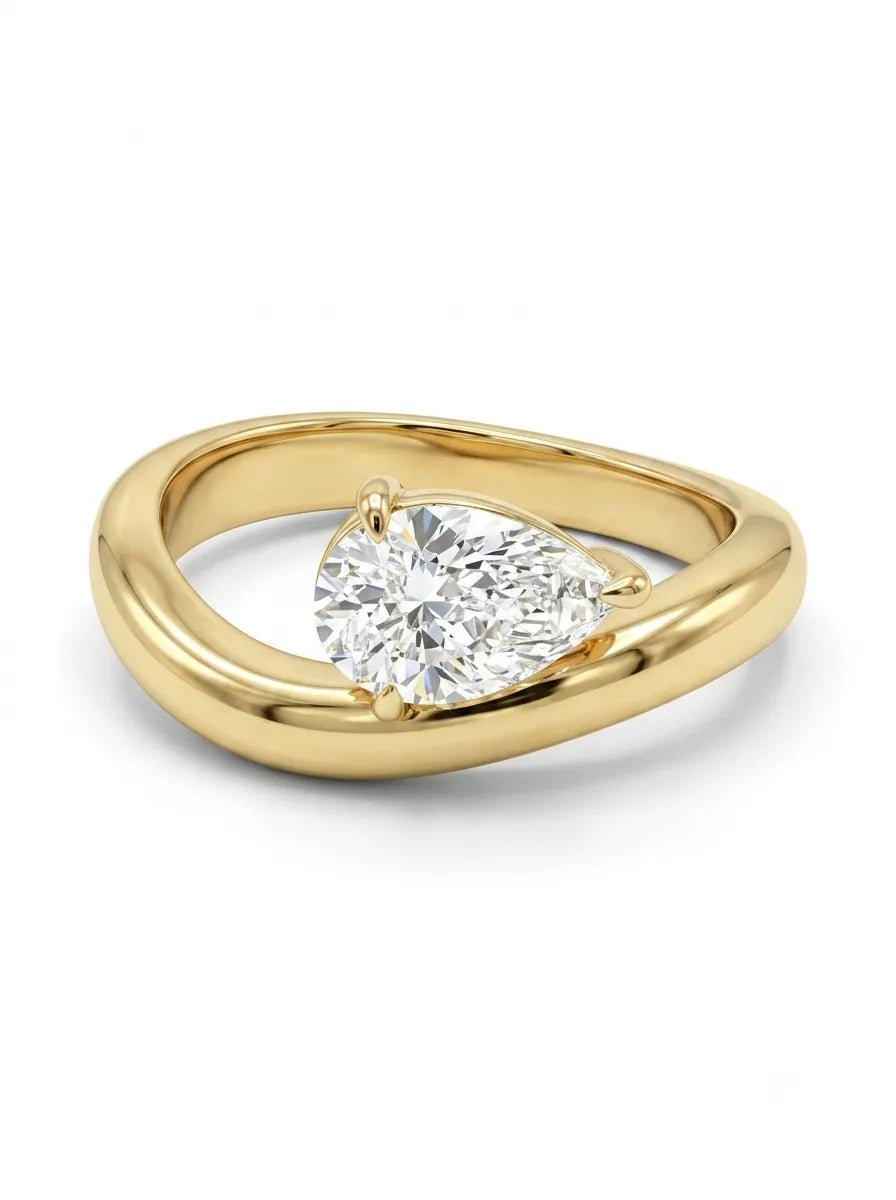 OctaPearl 1 ct Pear Curved Solitaire Lab Grown Diamond Engagement Ring