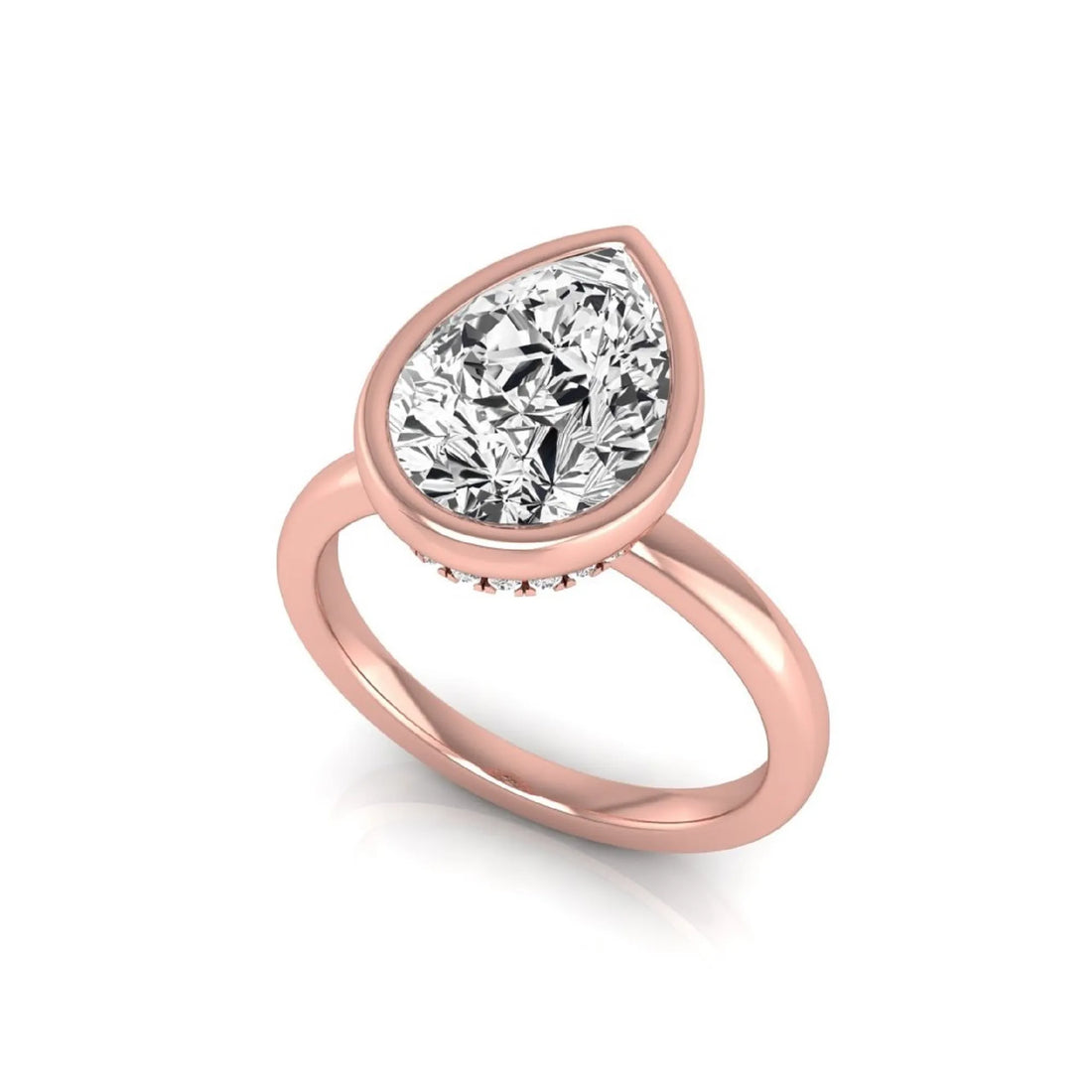 OctaPearl 2 ct Bezel Set Pear Cut Lab Grown Diamond Hidden Halo Engagement Ring