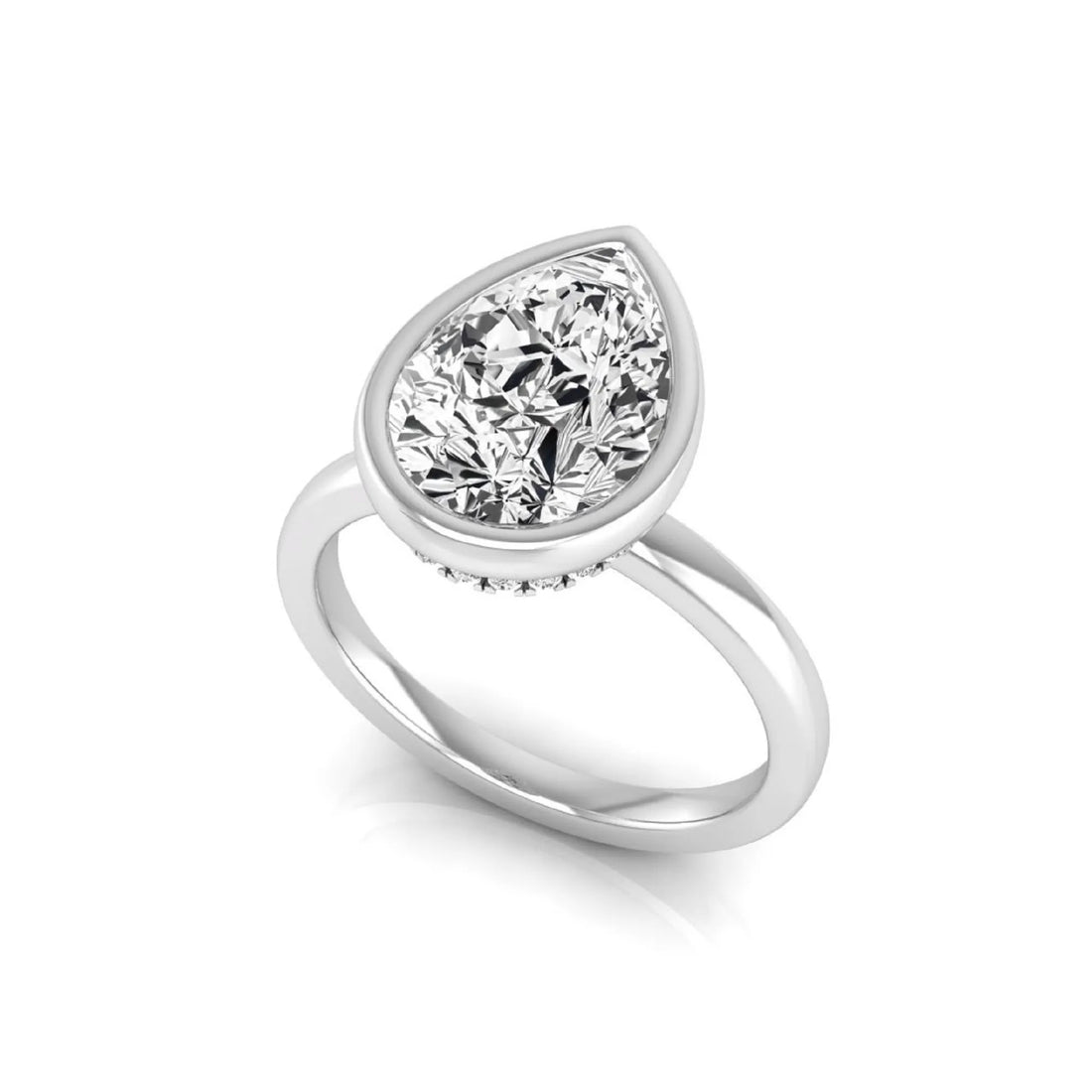 OctaPearl 2 ct Bezel Set Pear Cut Lab Grown Diamond Hidden Halo Engagement Ring
