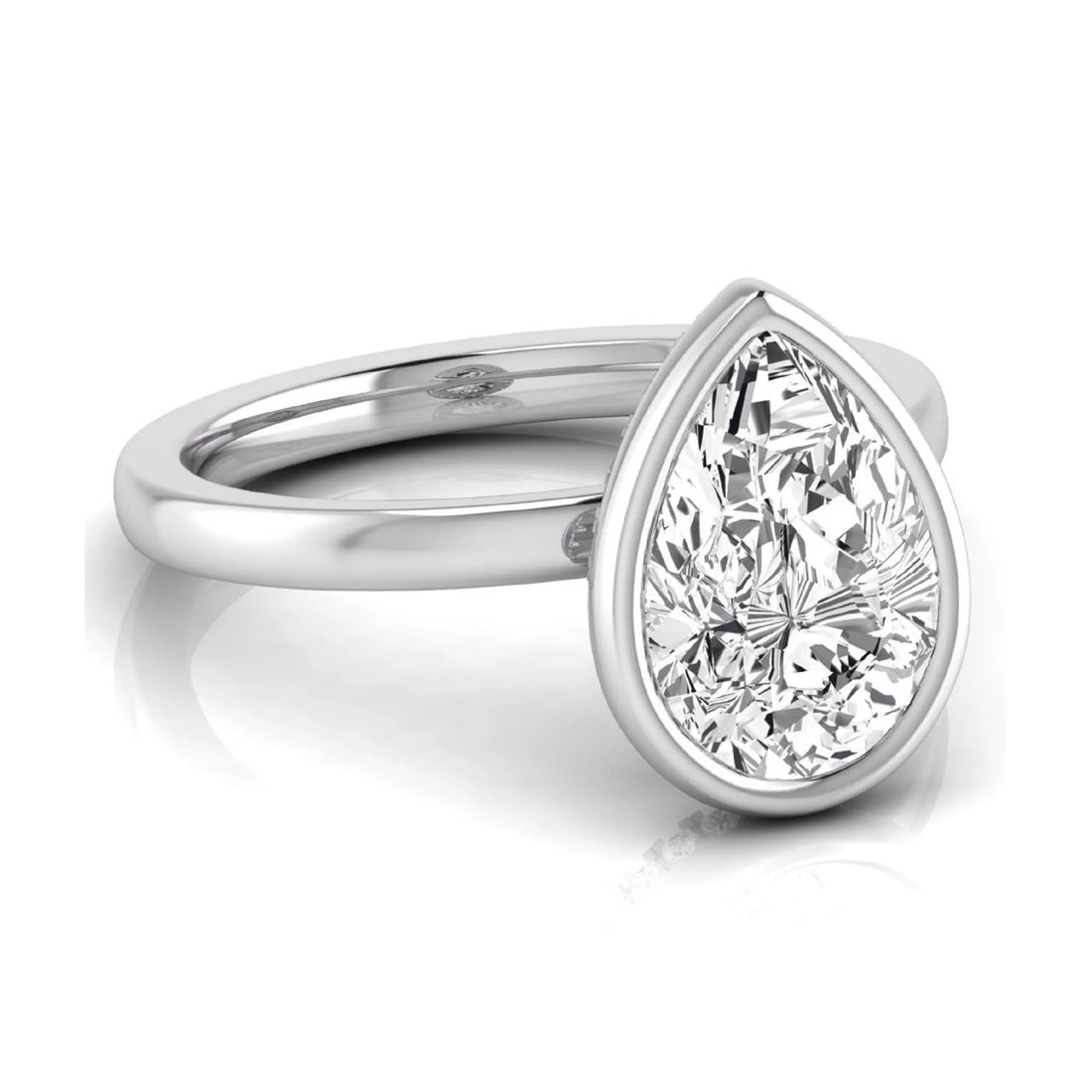 OctaPearl 2 ct Bezel Set Pear Cut Lab Grown Diamond Hidden Halo Engagement Ring