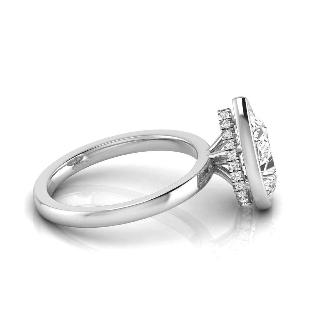 OctaPearl 2 ct Bezel Set Pear Cut Lab Grown Diamond Hidden Halo Engagement Ring