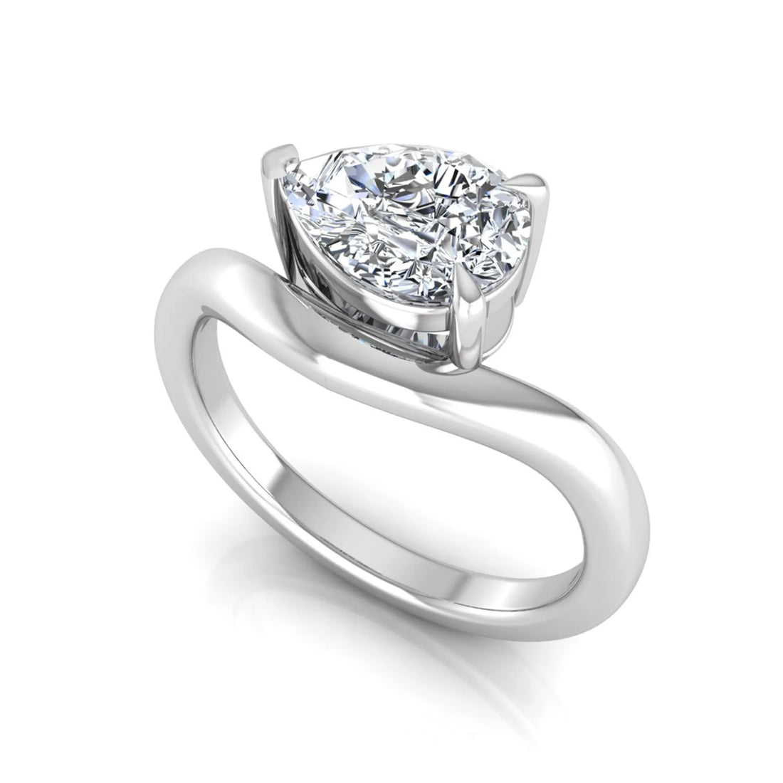 OctaPearl 1 ct Pear Cut Lab Grown Diamond Curved Solitaire Engagement Ring