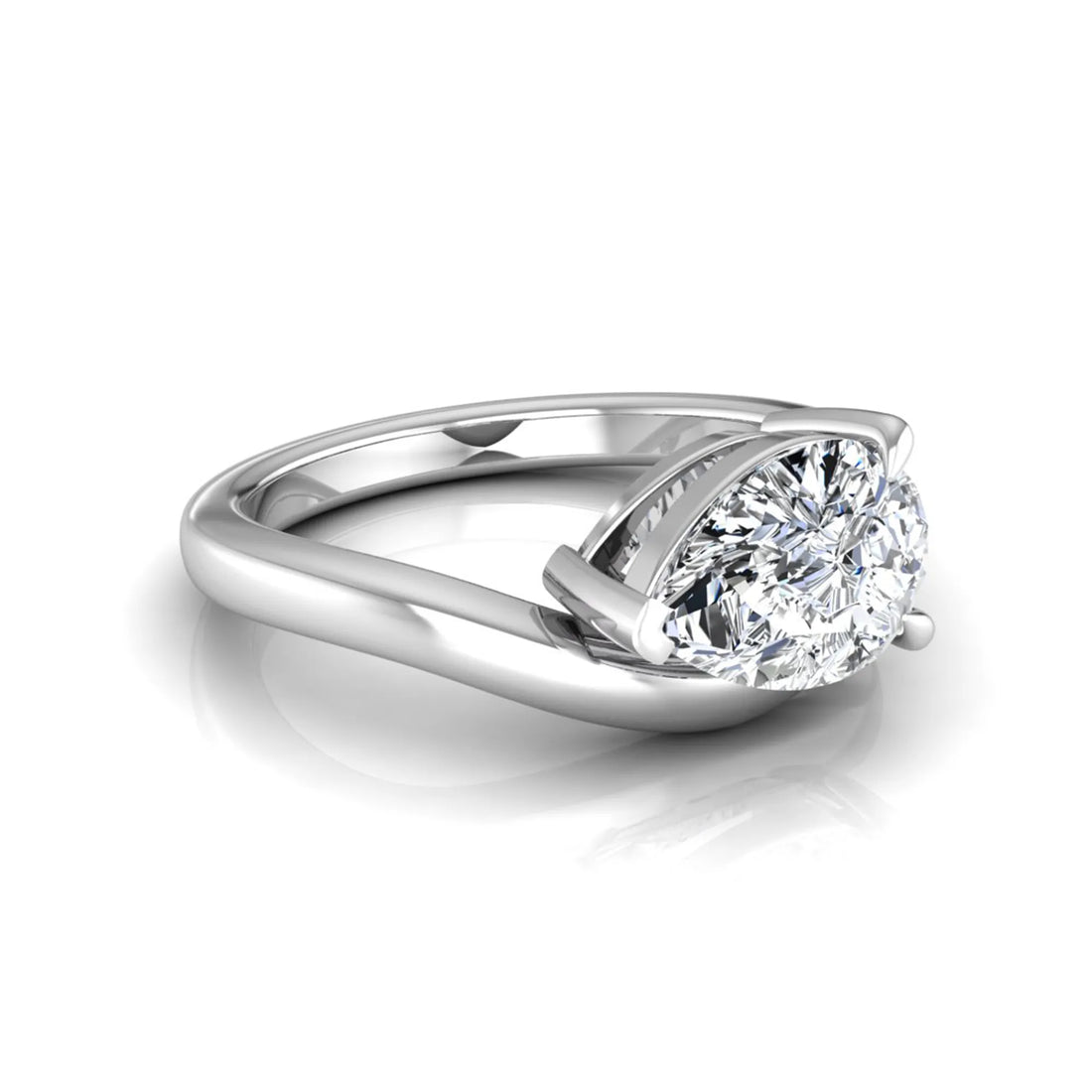 OctaPearl 1 ct Pear Cut Lab Grown Diamond Curved Solitaire Engagement Ring
