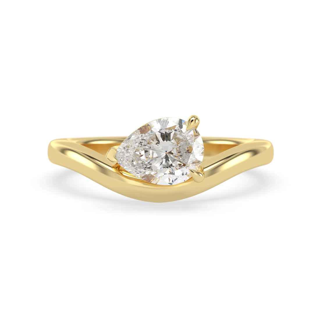 OctaPearl 1 ct Pear Cut Lab Grown Diamond Curved Solitaire Engagement Ring