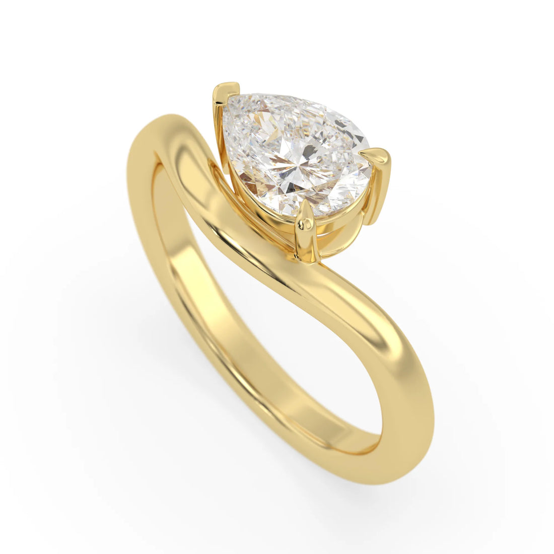 OctaPearl 1 ct Pear Cut Lab Grown Diamond Curved Solitaire Engagement Ring