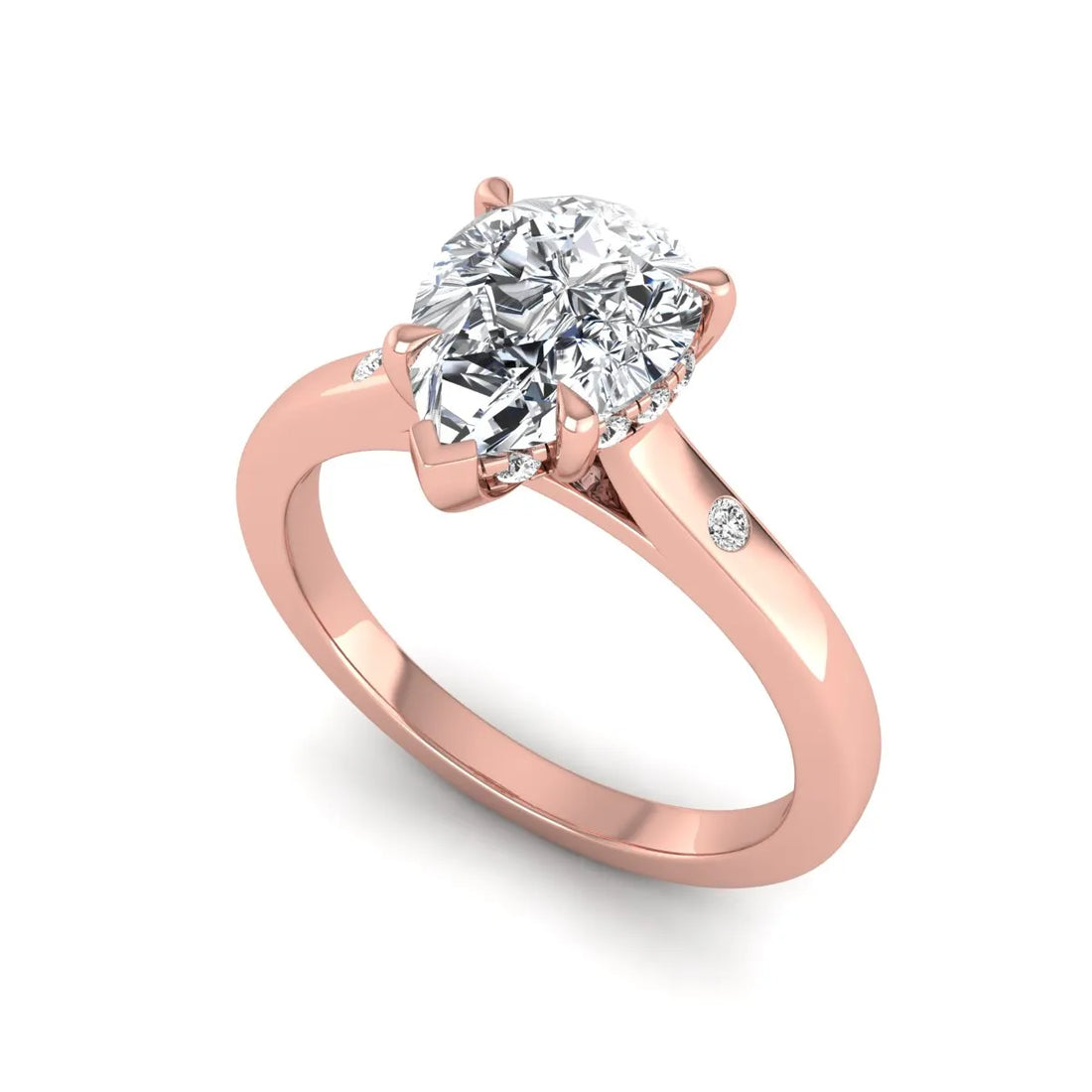 OctaPearl 2 ct Pear Cut Flush Set Hidden Halo Lab Grown Diamond Engagement Ring