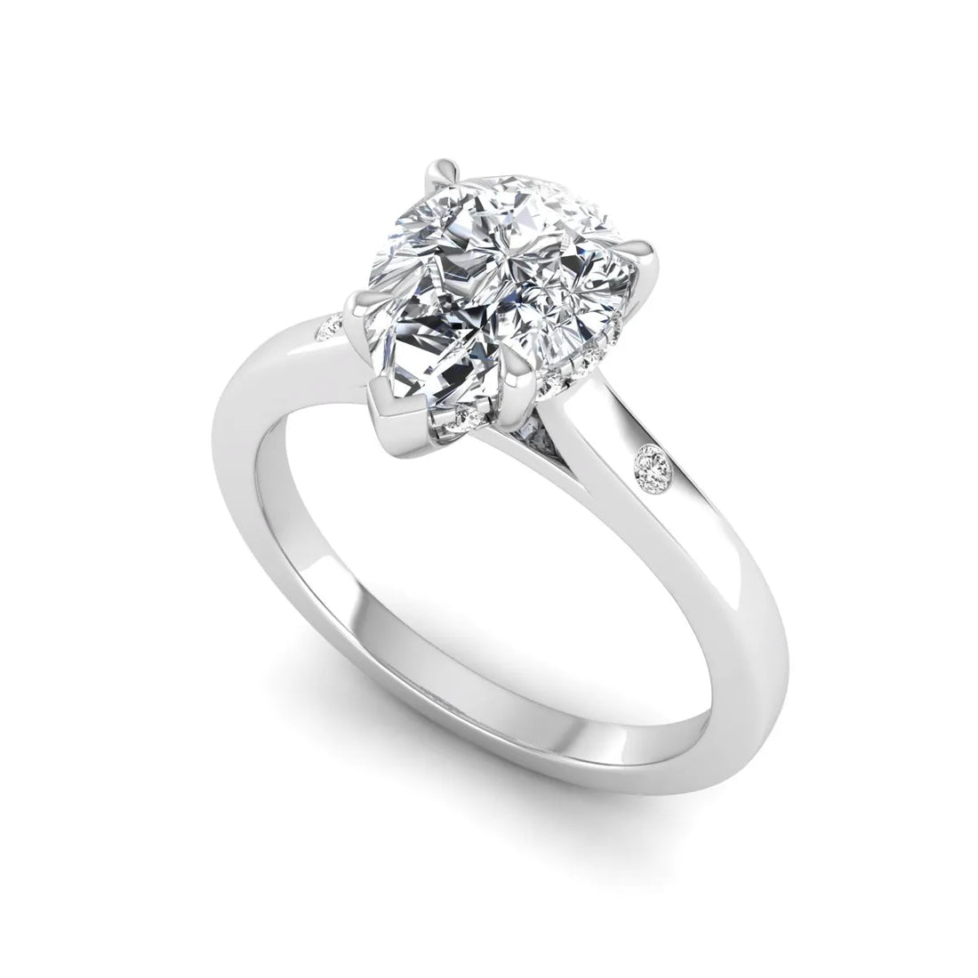 OctaPearl 2 ct Pear Cut Flush Set Hidden Halo Lab Grown Diamond Engagement Ring