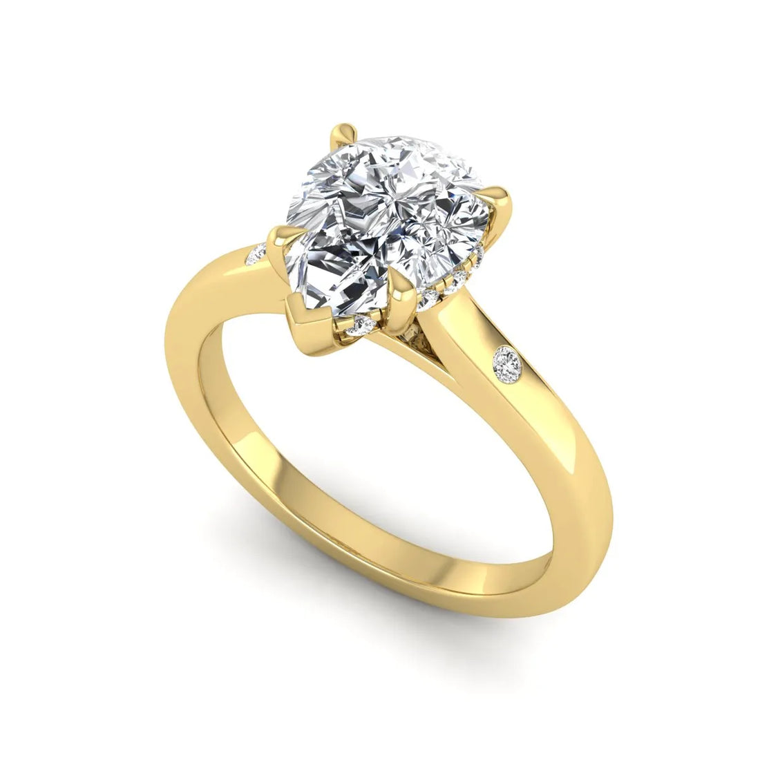 OctaPearl 2 ct Pear Cut Flush Set Hidden Halo Lab Grown Diamond Engagement Ring