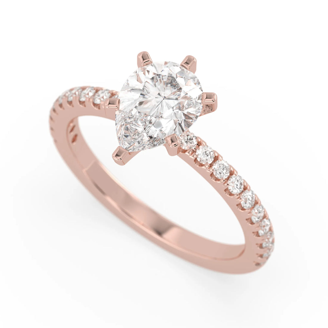 OctaPearl 2 ct Pear Cut Lab Grown Diamond Solitaire Pave Engagement Ring