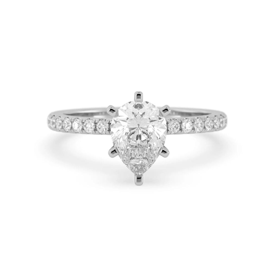 OctaPearl 2 ct Pear Cut Lab Grown Diamond Solitaire Pave Engagement Ring