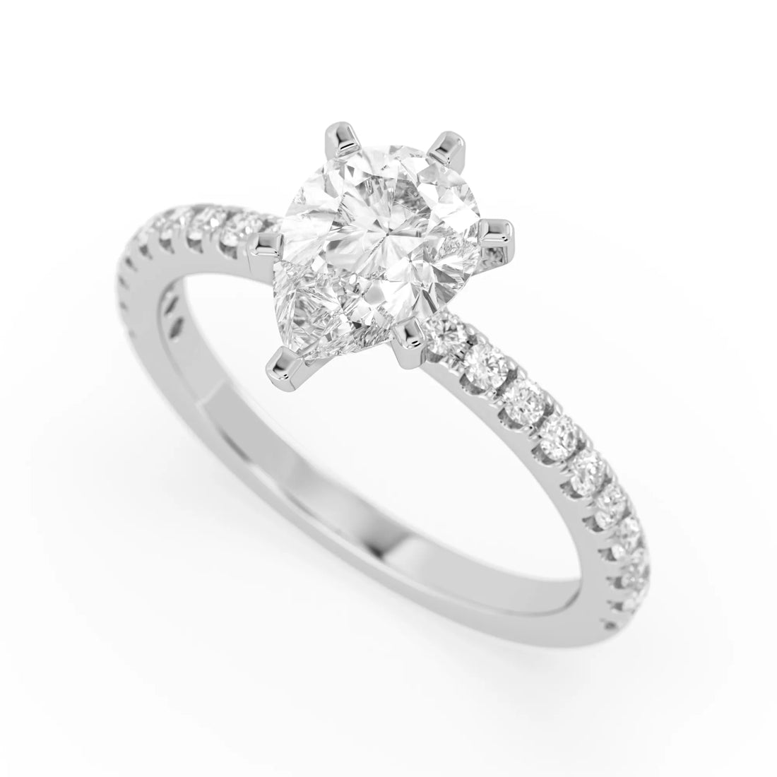 OctaPearl 2 ct Pear Cut Lab Grown Diamond Solitaire Pave Engagement Ring