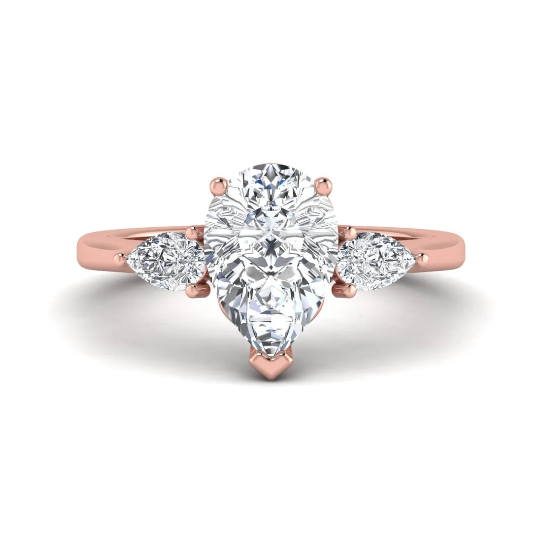 OctaPearl 2 ct Pear Cut Lab Grown Diamond Three Stone Engagement Ring with Pear Side Diamonds