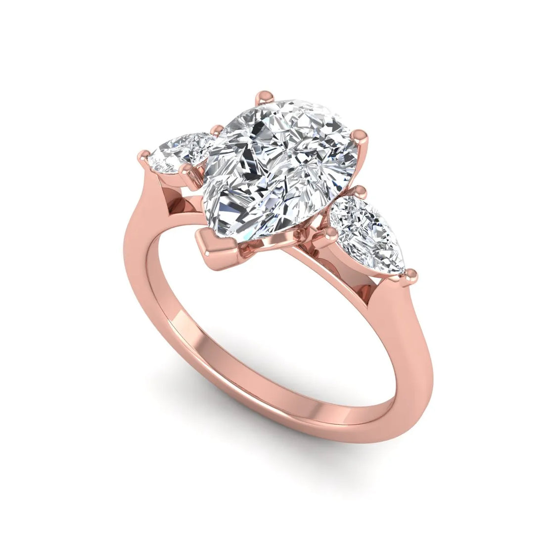 OctaPearl 2 ct Pear Cut Lab Grown Diamond Three Stone Engagement Ring with Pear Side Diamonds