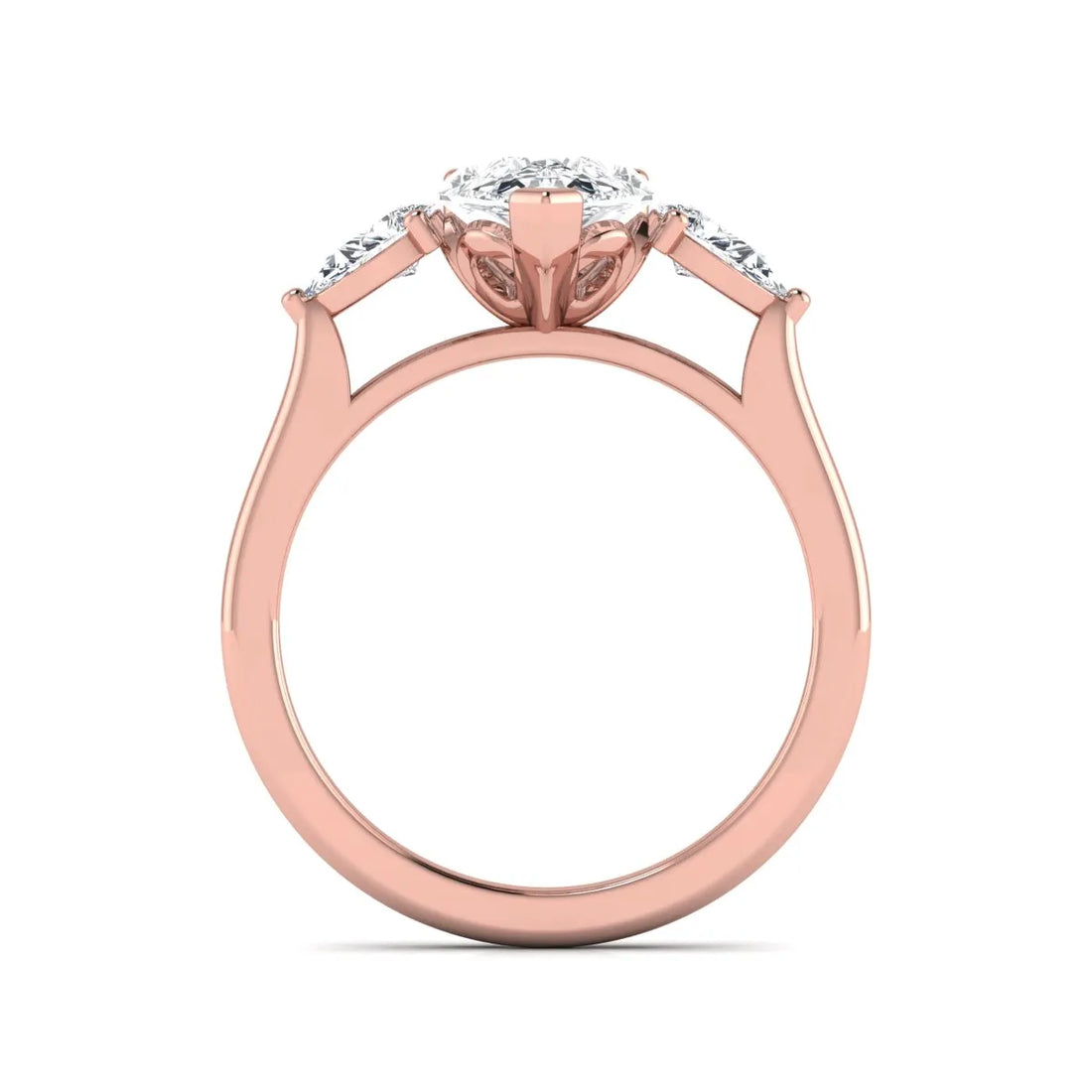 OctaPearl 2 ct Pear Cut Lab Grown Diamond Three Stone Engagement Ring with Pear Side Diamonds