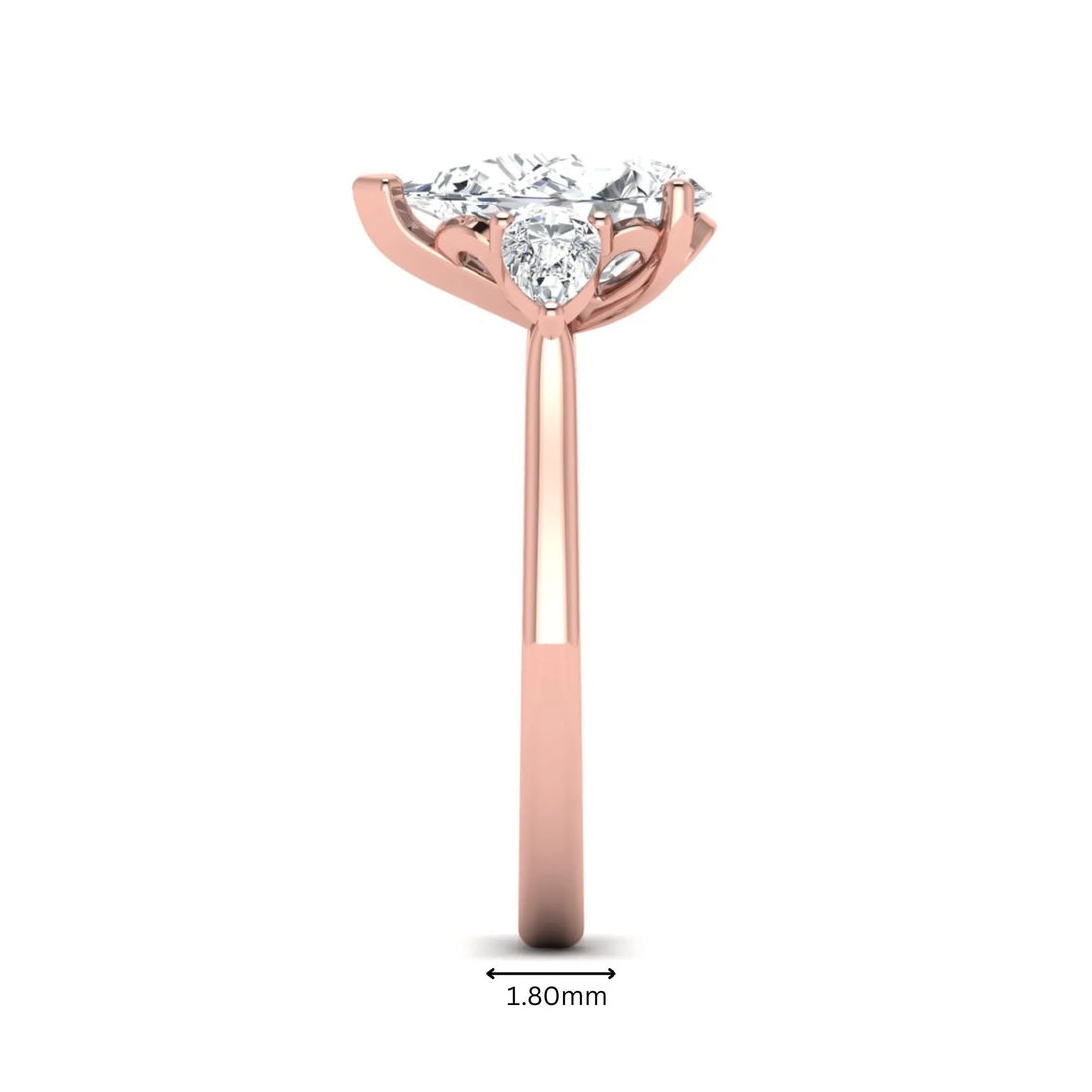 OctaPearl 2 ct Pear Cut Lab Grown Diamond Three Stone Engagement Ring with Pear Side Diamonds