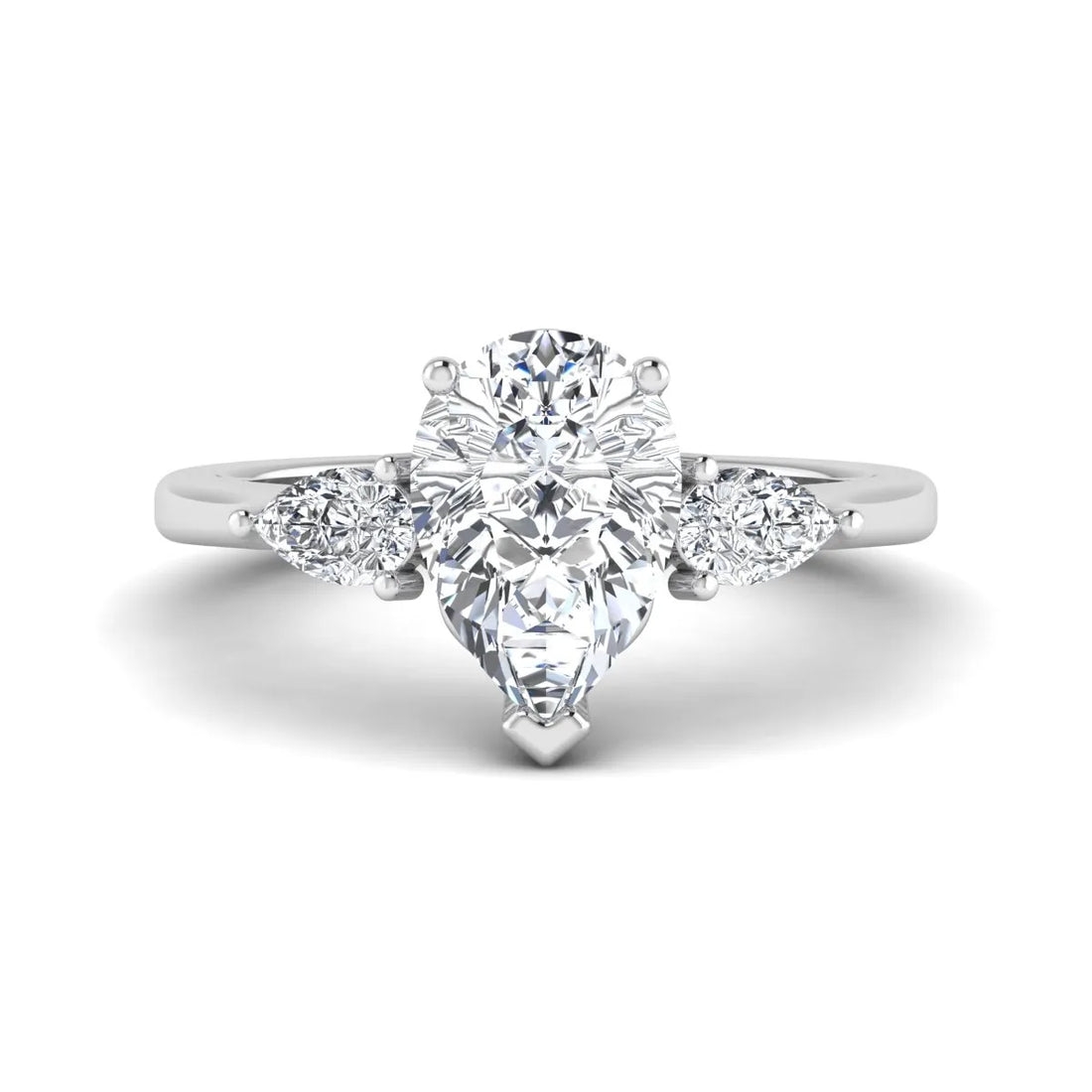 OctaPearl 2 ct Pear Cut Lab Grown Diamond Three Stone Engagement Ring with Pear Side Diamonds
