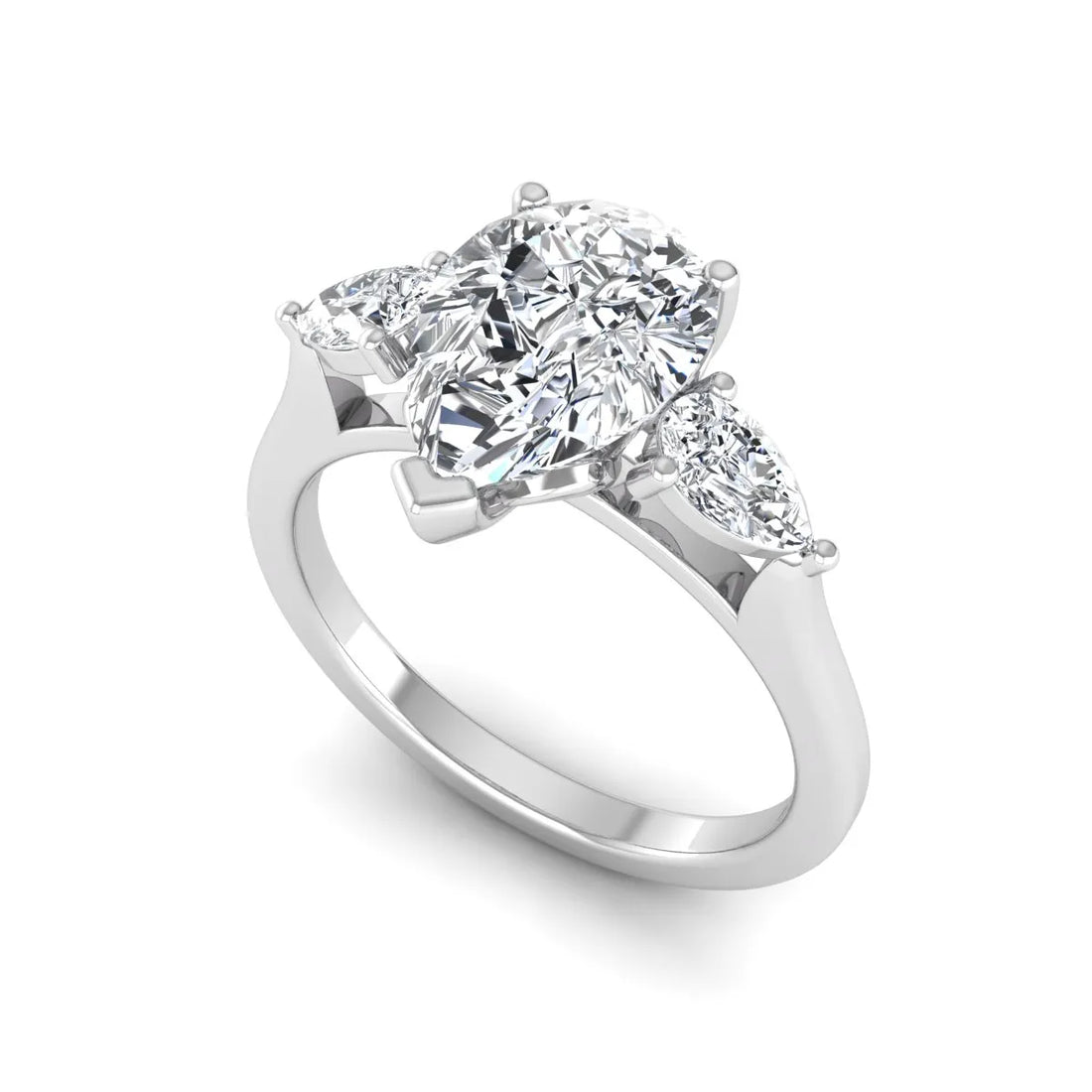 OctaPearl 2 ct Pear Cut Lab Grown Diamond Three Stone Engagement Ring with Pear Side Diamonds